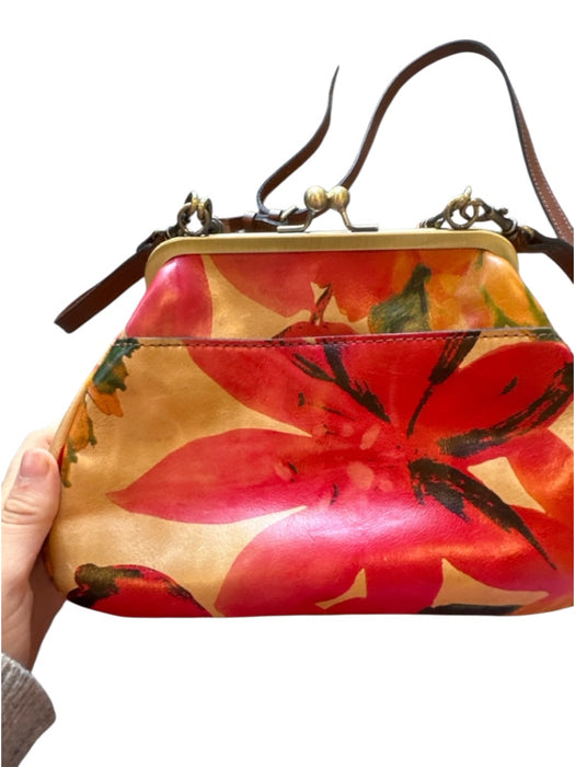 Patricia Nash Pink & Yellow Leather Flowers Kiss Lock Adjustable Strap Purse Pink & Yellow / M