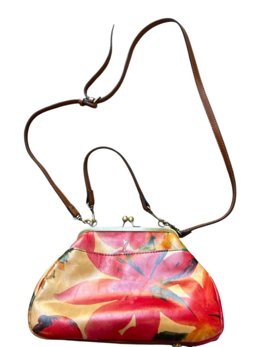 Patricia Nash Pink & Yellow Leather Flowers Kiss Lock Adjustable Strap Purse Pink & Yellow / M