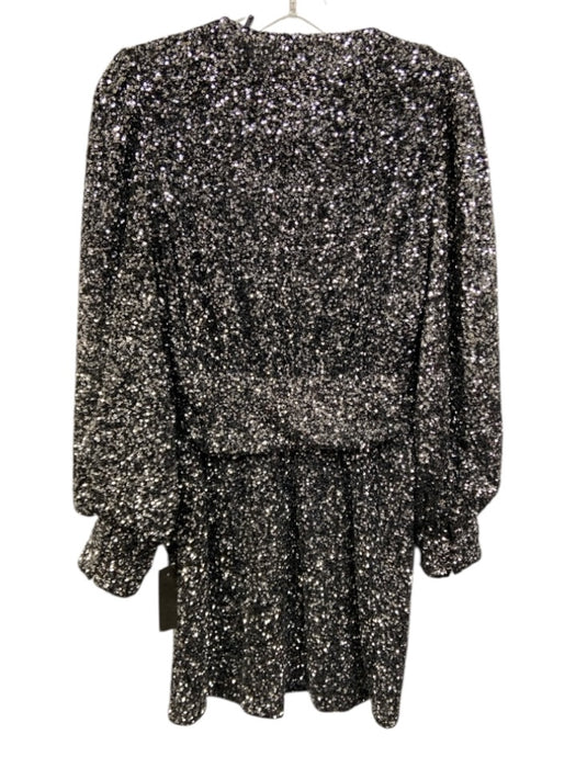 The Kooples Size 2 Silver Polyester Fully Sequined Long Balloon Sleeve Dress Silver / 2