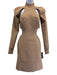 Herve Leger Size S Beige Viscose Blend Knit Ribbed Detail Long Sleeve Dress Beige / S