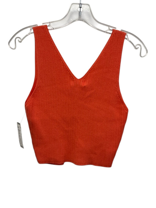Ramy Brook Size S Neon Orange Cotton Blend Ribbed Knit V Neck Sleeveless Top Neon Orange / S