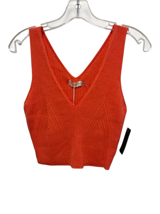 Ramy Brook Size S Neon Orange Cotton Blend Ribbed Knit V Neck Sleeveless Top Neon Orange / S