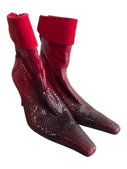 Stuart Weitzman Shoe Size 6 Red Leather Suede Ombre Pointed Square Toe Booties Red / 6