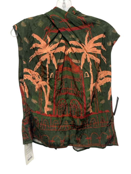 Johanna Ortiz Size 2 Red, Pink, Green Viscose Sleeveless Abstract Print Top Red, Pink, Green / 2