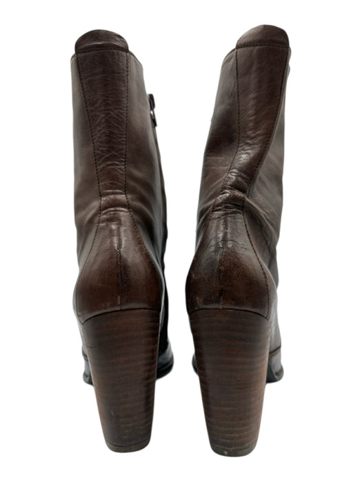 Coclico Shoe Size 37 Brown Leather Almond Toe High Block Heel Side Zip Booties Brown / 37