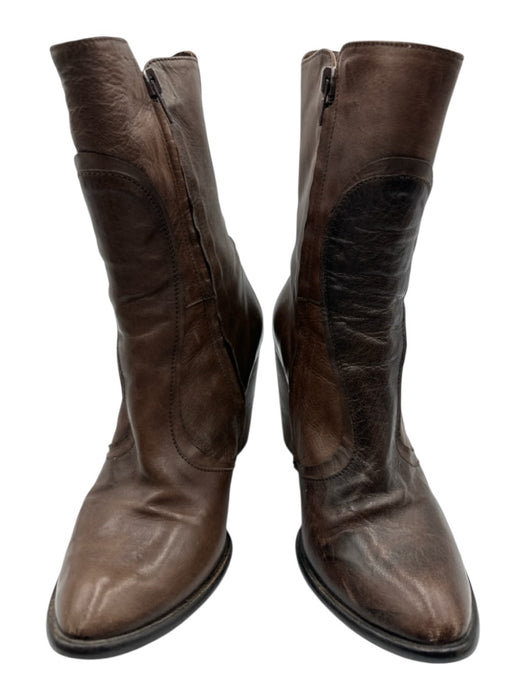 Coclico Shoe Size 37 Brown Leather Almond Toe High Block Heel Side Zip Booties Brown / 37