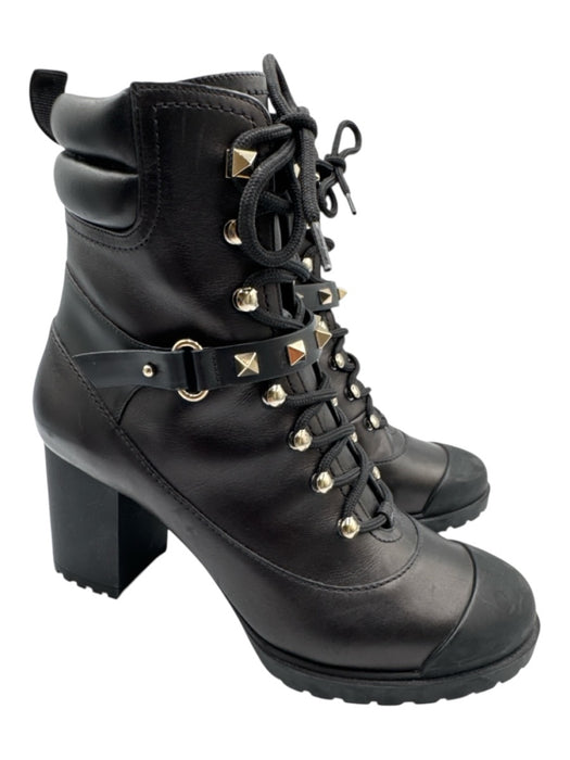 Valentino Garavani Shoe Size 38.5 Black Leather Gold Studs Combat Booties Black / 38.5