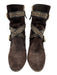 Fendi Shoe Size 36.5 Brown & Gold Suede leather Logo High Block Heel Booties Brown & Gold / 36.5