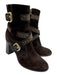 Fendi Shoe Size 36.5 Brown & Gold Suede leather Logo High Block Heel Booties Brown & Gold / 36.5
