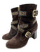 Fendi Shoe Size 36.5 Brown & Gold Suede leather Logo High Block Heel Booties Brown & Gold / 36.5
