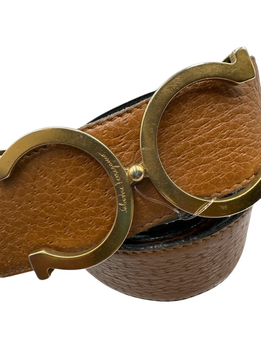 Salvatore Ferragamo Black & Brown Pebble Leather Gold Buckle Reversible Belts Black & Brown / L