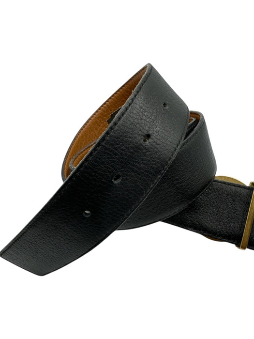 Salvatore Ferragamo Black & Brown Pebble Leather Gold Buckle Reversible Belts Black & Brown / L