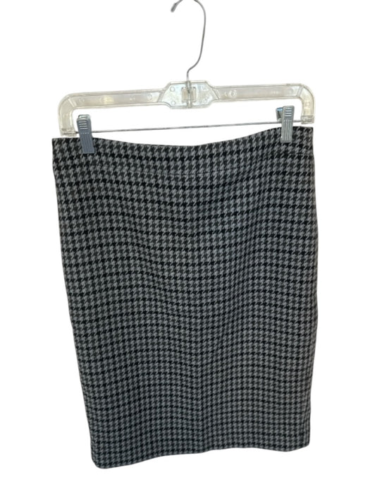 J Crew Size 2 Black & Gray Polyester & Wool Houndstooth Back Zip Back Slit Skirt Black & Gray / 2