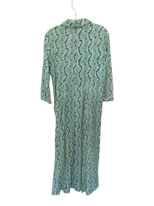 Julia Amory Size S Green & White Cotton Long Sleeve Botanical Buttons Maxi Dress Green & White / S