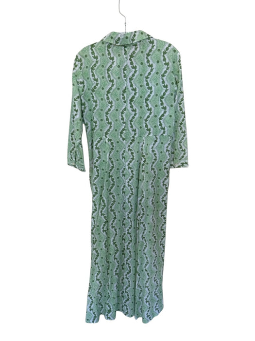 Julia Amory Size S Green & White Cotton Long Sleeve Botanical Buttons Maxi Dress Green & White / S