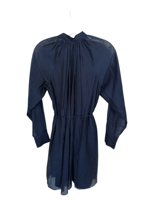 Rebecca Taylor Size XS Navy Cotton & Silk Long Balloon Sleeve V Neck Dress Navy / XS