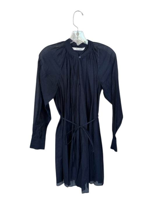 Rebecca Taylor Size XS Navy Cotton & Silk Long Balloon Sleeve V Neck Dress Navy / XS
