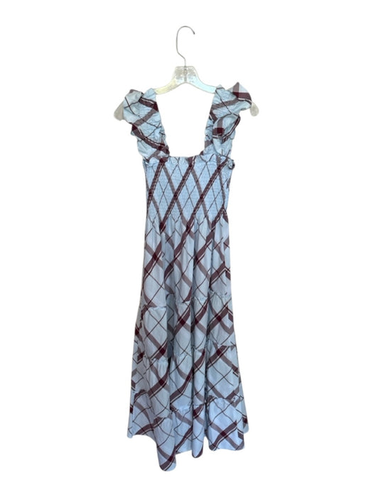 Hill House Size XS Blue & Maroon Cotton Smocked Plaid Flutter Sleeve Maxi Dress Blue & Maroon / XS