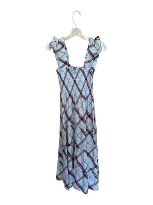 Hill House Size XS Blue & Maroon Cotton Smocked Plaid Flutter Sleeve Maxi Dress Blue & Maroon / XS