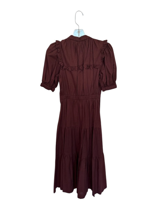 Sea New York Size 0 Brown Cotton 3/4 Balloon Sleeve Ruffles Buttons Dress Brown / 0