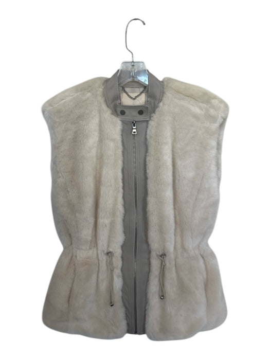 Rebecca Taylor Size Est S Gray & Cream Lamb leather Faux Fur Full ZIp Vest Gray & Cream / Est S