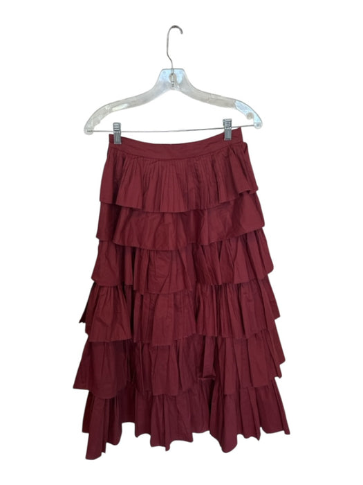 English Factory Size XS Maroon Cotton Side Zip Pleated Tiered Maxi Skirt Maroon / XS