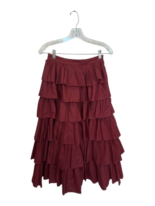 English Factory Size XS Maroon Cotton Side Zip Pleated Tiered Maxi Skirt Maroon / XS