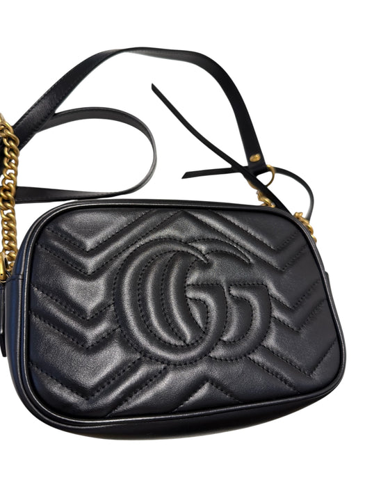 Gucci Black & Gold Leather Matelasse Chain Strap Crossbody Bag Black & Gold / S
