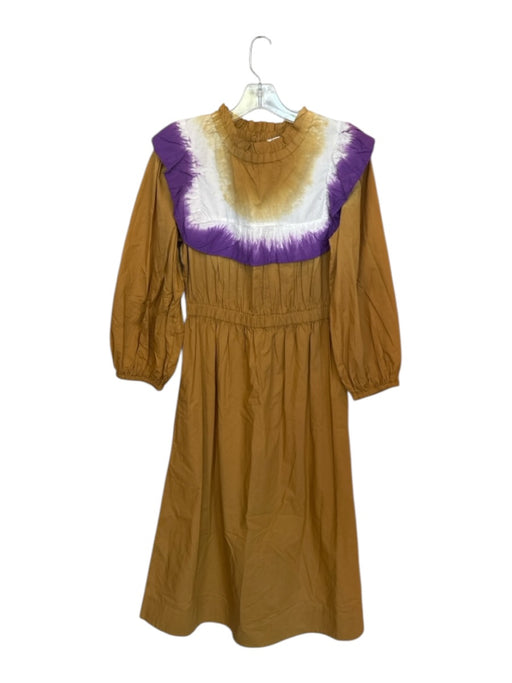 Sea New York Size 0 Brown & Purple Cotton Long Balloon Sleeve Tie Dye Maxi Dress Brown & Purple / 0