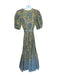 Oliphant Size XS Green & Blue Cotton Long Balloon Sleeve Botanical Belted Dress Green & Blue / XS