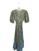 Oliphant Size XS Green & Blue Cotton Long Balloon Sleeve Botanical Belted Dress Green & Blue / XS