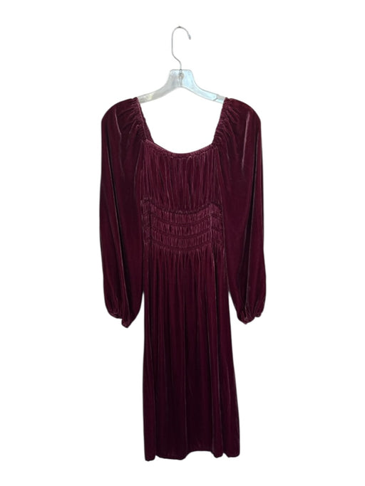 Hill House Size XS Maroon Velvet Long Balloon Sleeve smocked Maxi Dress Maroon / XS