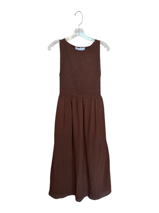 Hill House Size XS Brown Rayon Blend Smocked Striped Sleeveless Maxi Dress Brown / XS