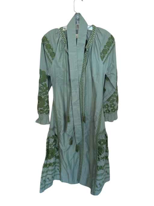 Julia Amory Size XS Sage & Green Cotton Long Balloon Sleeve Embroidered Dress Sage & Green / XS