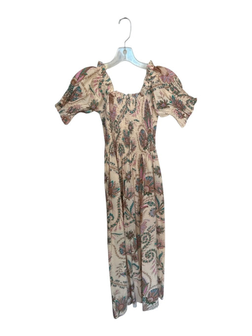 Mille Resort & Travel Size XS Cream & Teal blue Cotton Botanical Smocked Dress Cream & Teal blue / XS