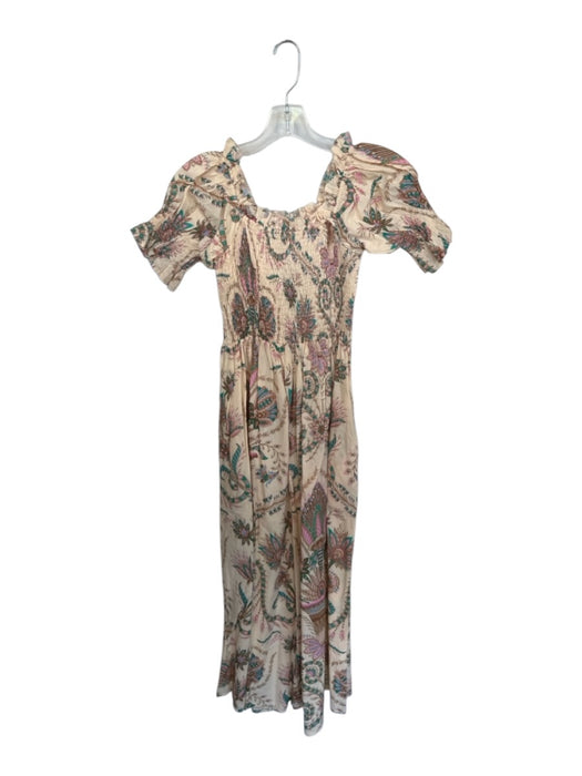 Mille Resort & Travel Size XS Cream & Teal blue Cotton Botanical Smocked Dress Cream & Teal blue / XS