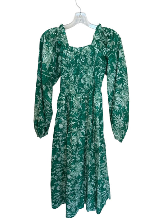Mille Resort & Travel Size XXS Green & Teal Cotton Long Balloon Sleeve Dress Green & Teal / XXS