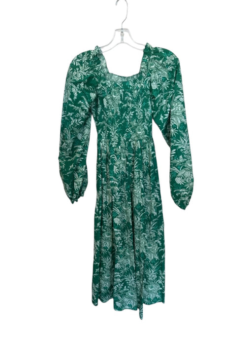Mille Resort & Travel Size XXS Green & Teal Cotton Long Balloon Sleeve Dress Green & Teal / XXS