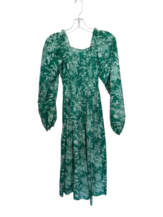 Mille Resort & Travel Size XXS Green & Teal Cotton Long Balloon Sleeve Dress Green & Teal / XXS