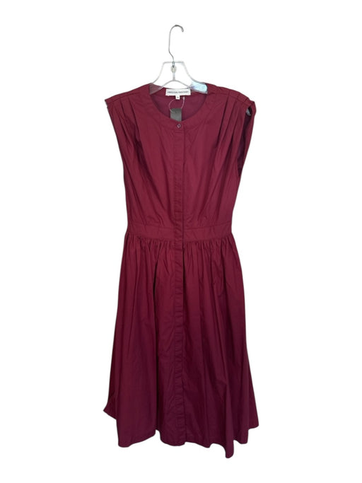 English Factory Size XS Wine Cotton Cap Sleeve Button Down Pleat Detail Dress Wine / XS