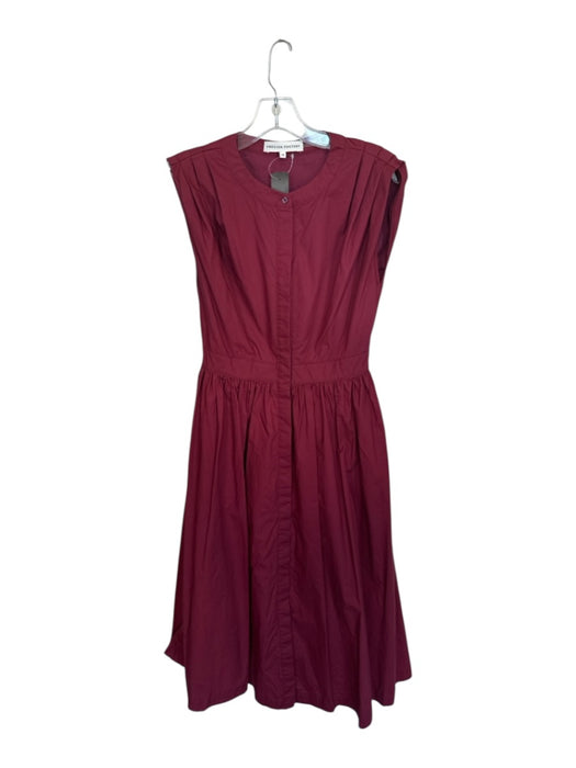 English Factory Size XS Wine Cotton Cap Sleeve Button Down Pleat Detail Dress Wine / XS