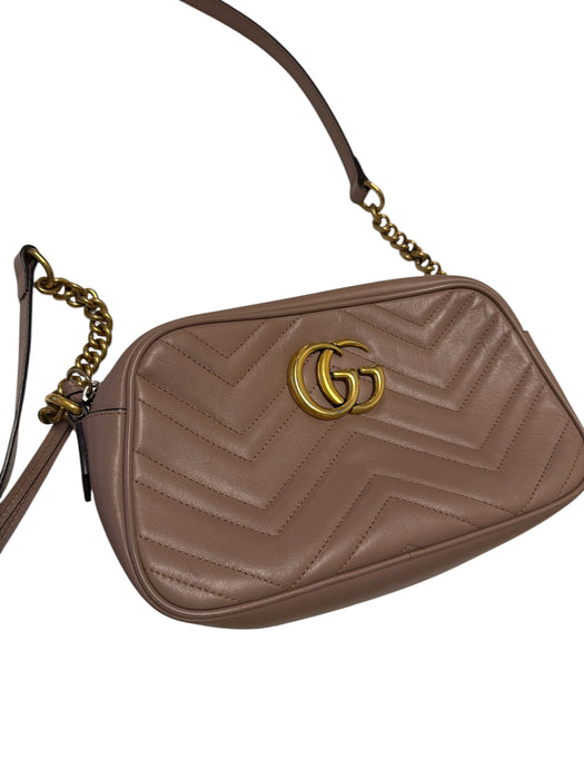 Gucci Taupe & Gold Leather Matelasse Chain Strap Crossbody Bag Taupe & Gold / S