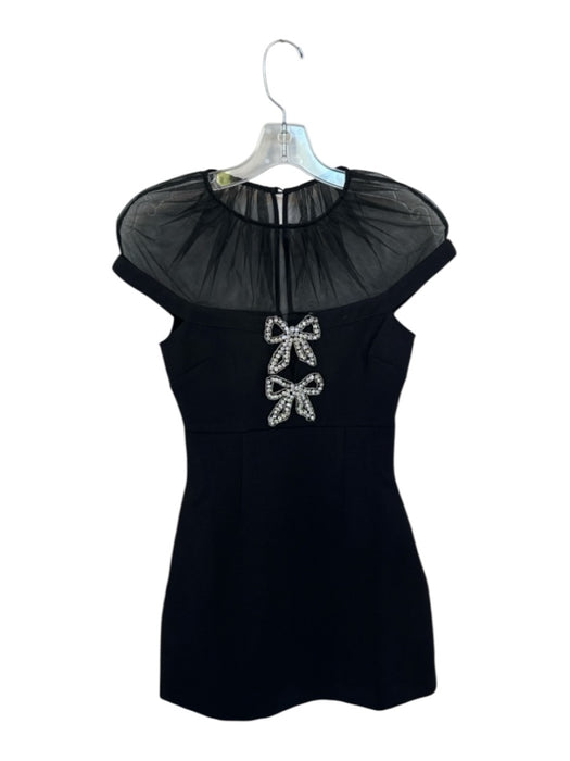 Self-Portrait Size 0 Black & Silver Polyester Cap Sleeve Rhinestone Bows Dress Black & Silver / 0