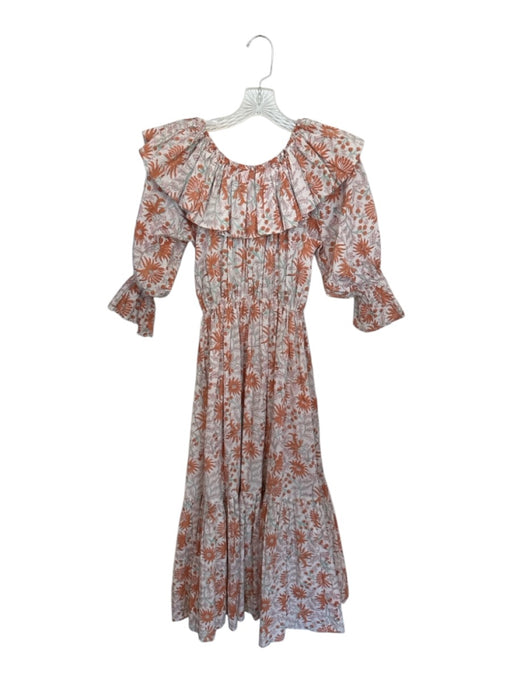 Mille Resort & Travel Size XXS Orange & Green Cotton Long Balloon Sleeve Dress Orange & Green / XXS