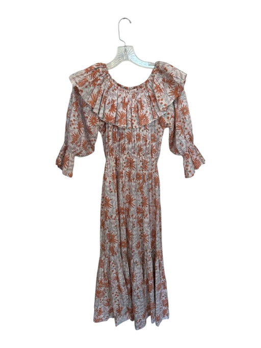 Mille Resort & Travel Size XXS Orange & Green Cotton Long Balloon Sleeve Dress Orange & Green / XXS