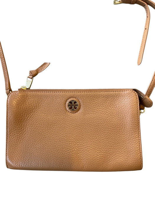 Tory Burch Tan & Gold Leather Zip Close Crossbody Bag Tan & Gold / S