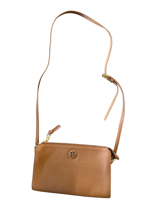 Tory Burch Tan & Gold Leather Zip Close Crossbody Bag Tan & Gold / S