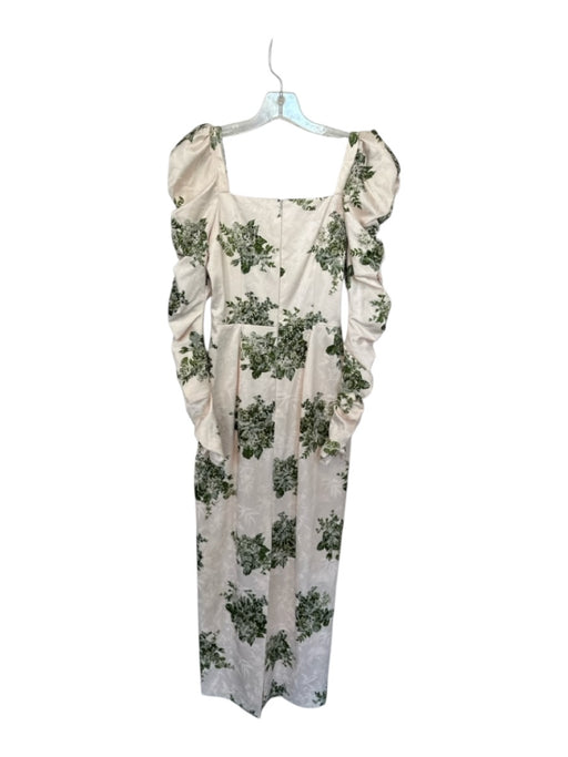 Antonio Melani Size 0 Cream & Green Cotton Blend Long Sleeve Jaquard slit Dress Cream & Green / 0