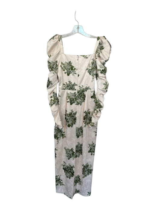 Antonio Melani Size 0 Cream & Green Cotton Blend Long Sleeve Jaquard slit Dress Cream & Green / 0