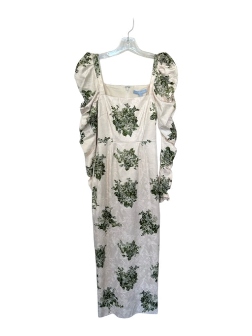 Antonio Melani Size 0 Cream & Green Cotton Blend Long Sleeve Jaquard slit Dress Cream & Green / 0